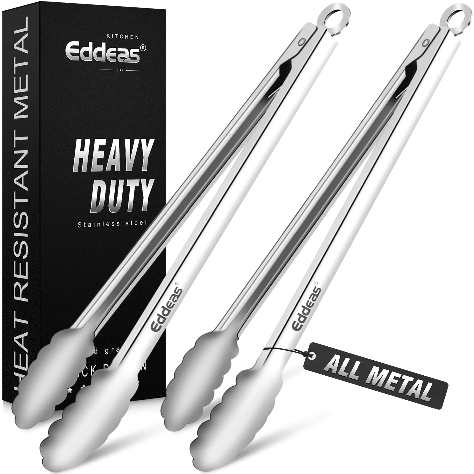 Tongs For Cooking - Heat Resistant 600 Degrees Stainless Steel Kitchen Tong,Heavy Duty Metal Locking Tongs - Perfect for Food,Salad and BBQ set of 3 (7",9" and 12") Dishwasher